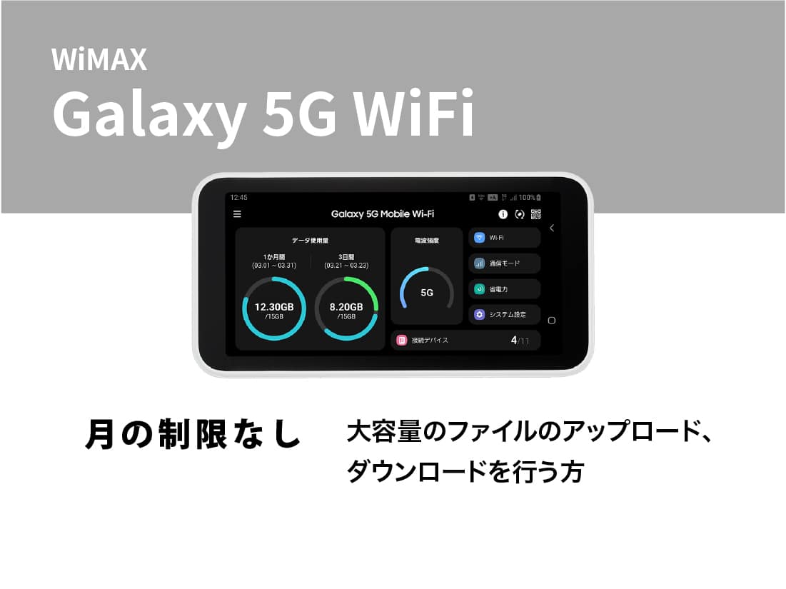 WiMAX Galaxy 5G WiFi 月の制限なし